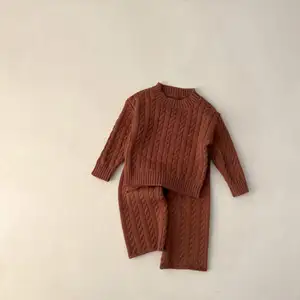 Baby Girls Boys Knit Outfit Sweater and Pants Cotton Long Sleeve Warm Fall Winter Kids Cable Knit Set