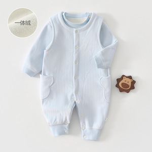 Baby Romper Fleece <b>Lined</b> Thick Warm Unisex Spring Autumn Winter Bodysuit Long Sleeve <b>Pants</b> Infant Clothing Set - Product Image 1