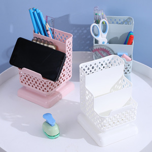Organisateur de bureau multifonctionnel en plastique à trois niveaux avec support de téléphone, design créatif et style étagé évidé - Product Image 1