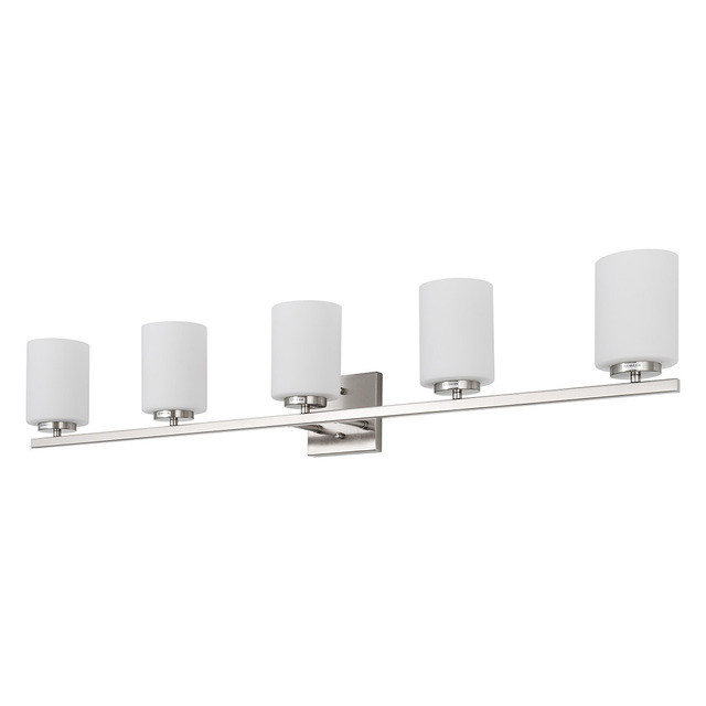 ETL Listed 42in 5-Light Modern Bathroom Vanity Light with Etched White Glass Shades Brushed Nickel Finished Light Fixture
