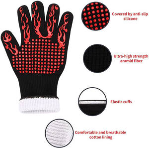 Gants <span class=keywords><strong>de</strong></span> barbecue résistants à la chaleur avec grip en <span class=keywords><strong>silicone</strong></span>, anti-brûlure, en coton, pour la <span class=keywords><strong>cuisine</strong></span> et la pâtisserie - Product Image 3
