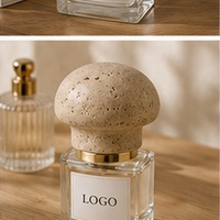 Weivibe Bouchon de flacon de parfum moderne en forme de champignon en travertin beige, fermeture personnalisée en pierre naturelle, emballage de luxe pour parfum, hôtel
