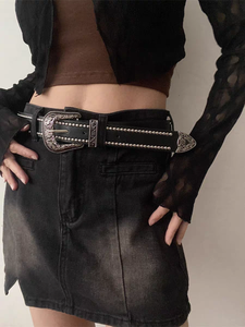 Sabuk Coklat Etnik Vintage untuk Wanita Aksesori Ikat Pinggang Punk Barat dengan Rivet untuk Rok dan Jeans - Product Image 1