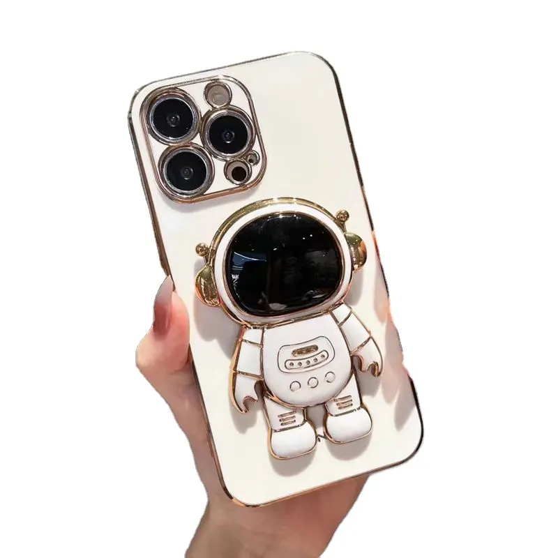 Luxury gold electroplating astronaut holder phone case for iphone 14 pro max,for iphone 13 pro max standing case