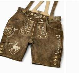 Ahdus Trachten Lederhosen pour homme en cuir véritable et daim de chèvre, taille mi-haute, fermeture boutonnée, longueur genou, grande taille - Product Image 4