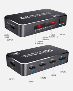 محول HDMI من SYONG بـ 5 مداخل ومخرج واحد بدقة 4K وتردد 60 هرتز مع تقنية HDR، محول HDMI 2.0 بـ 5 منافذ مع جهاز تحكم عن بعد بالأشعة تحت الحمراء لمشغل <span class=keywords><strong>DVD</strong></span> والكمبيوتر المحمول وجهاز العرض والتلفزيون - Product Image 2