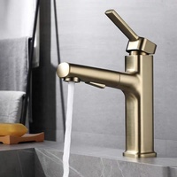 Robinet de lavabo extractible en laiton GEASAM, finition or brossé, monocommande, cartouche céramique, pour distributeur