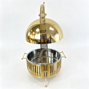 QY Ensemble de service de luxe rond 8L doré en acier inoxydable 201, chauffe-plat à alcool pour buffet, idéal pour hôtels et mariages - Product Image 5