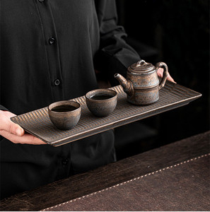 ถาดชาเซรามิกสไตล์ญี่ปุ่นแบบหยาบ ทำมือ ถาดรองน้ำชาแบบเรโทร ถาดรองน้ำชาแบบมินิมอลสำหรับเทน้ำชา - Product Image 5