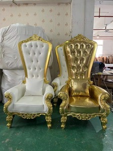 Sillas Trono para Bodas, Cumpleaños, Fiestas y Eventos, Sillas Trono del Rey y la Reina Doradas de Cuero Blanco con Marco Dorado - Product Image 4