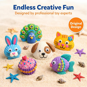 Kit de peinture coquillages au design côtier avec pinceaux et argile pour enfants – Ensemble d'art DIY pour anniversaire - Product Image 4