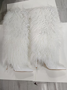 Bottes longues chaudes en fausse fourrure pour femmes, à talons aiguilles et bouts pointus, couvre-jambes en fourrure, style sexy et tendance, vente chaude - Product Image 2
