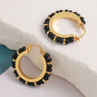 Boucles d'oreilles créoles vintage colorées style européen et américain unisexe, en fer électroplaqué avec pierres naturelles, collection 2026