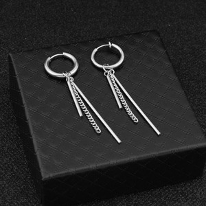 Boucles d'oreilles pendantes personnalisées à pampilles, en acier inoxydable, design minimaliste et original, unisexe, bijoux en gros - Product Image 2