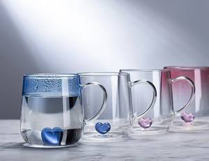 Vaso de cristal de pareja de Corazón Azul degradado, taza de agua de leche creativa de una sola capa, regalo romántico cálido para <span class=keywords><strong>aniversario</strong></span>, Día de San Valentín - Product Image 1