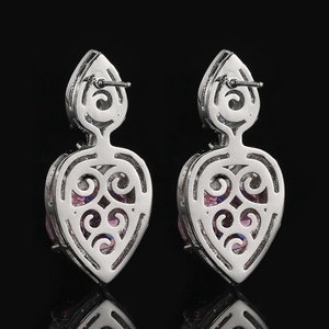 Boucles d'oreilles pendantes à pampilles en cuivre écologique, zircone cubique colorée taille ovale 10*12mm, bijoux fantaisie, vente en gros - Product Image 4