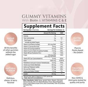OEM Foliumzuur Blauwe Gummy Multivitamine Beren Vitamine C Haar Groei Gezondheidssupplement Biotine Haar Gummies - Product Image 3