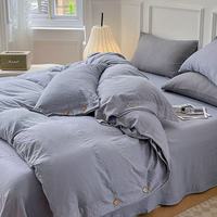 3pcs Modern King Size Bedding Set 100% Linen Washed Flax Soft Duvet Cover with Button Closure Pillowcase for Hotels