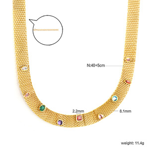 Ensemble collier et bracelet en maille tressée avec breloques en acier inoxydable et zircon cubique coloré, bijoux anti-ternissement pour <span class=keywords><strong>femme</strong></span> - Product Image 1