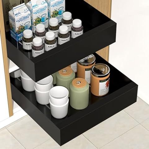 2 Pack Pull Out Cabinet Organizer, Expandable Individual Kitchen Cabinet Adjustable Sliding Storage Shelves Kitchen Accessories