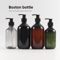 Botella Dispensadora de Plástico PET Redonda Boston de 100ml-500ml, Vacía, Recargable, Transparente, Negra, Ámbar, Verde, para Loción, Champú, Gel de Ducha