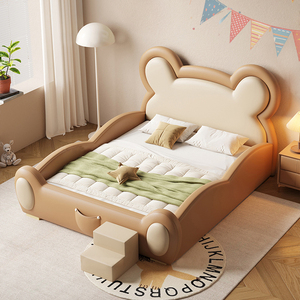 Letto per Bambini con Sponde di Sicurezza, Design Orsetto Cartoonesco, Moderno e Giocoso, Letto Singolo - Product Image 1
