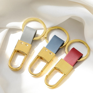Porte-clés en cuir avec mousqueton en alliage de zinc, plaqué cuir de vachette, durable, rectangulaire, accessoire pour sac ou voiture, printemps 2024 - Product Image 1