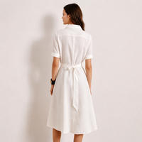 Robe midi en lin blanc pour femme, sans manches, col carré, boutonnée sur le devant, taille naturelle, décontractée, été, écologique, unie