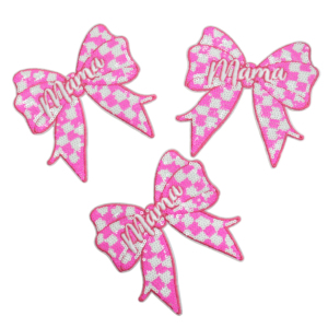 Patchs thermocollants de 3,5 pouces pour sacs de maquillage, motif échiquier à sequins et nœud papillon, en stock, grande taille - Product Image 1