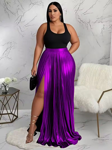 Nouvelle jupe longue plissée taille haute asymétrique style vintage pour femme grande taille – Robe décontractée - Product Image 6