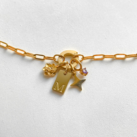 Pulsera de Cadena de Acero Inoxidable Chapada en Oro de 14K para Mujer, con Colgante de Letra M, Flor y Estrella, Joyería Emanco