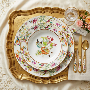 Assiettes <span class=keywords><strong>de</strong></span> Dîner en <span class=keywords><strong>Porcelaine</strong></span> Florale Royale avec Bord <span class=keywords><strong>Doré</strong></span>, Assiettes <span class=keywords><strong>de</strong></span> <span class=keywords><strong>Table</strong></span> en Céramique Exquises, Vaisselle Impériale pour Douche Nuptiale, Cadeau <span class=keywords><strong>de</strong></span> Traiteur - Product Image 2