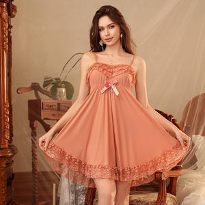 Camisón de encaje rojo con tirantes finos y lazo decorativo para mujeres con curvas, estilo fluido de malla, para <span class=keywords><strong>noches</strong></span> románticas 2026 - Product Image 3