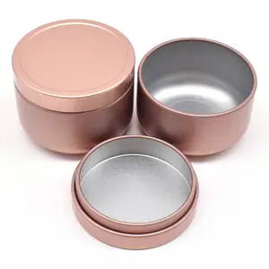 In Stock Empty Metal Small Candle Tin Container Jar Canisters for Tea 2oz Rose Gold Round Candle Tea Tin Cans With Lids