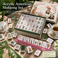 Tuiles de Mahjong Américaines en Acrylique à Motifs Faunaux, Peintes à la Main, Design Profondément Gravé, Comprend une Règle pour Tuiles, un Sac de Mahjong et une Nappe