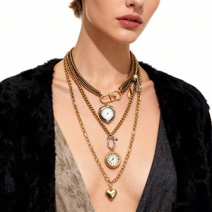 Collar Largo de Metal con Diseño de Reloj de Bolsillo <span class=keywords><strong>Retro</strong></span> Multicapa con Colgante de Corazón y Llave, Joyería de Moda Kaimei 2026 - Product Image 1