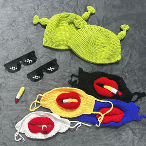 Divertido Conjunto <span class=keywords><strong>de</strong></span> 3 Piezas: Gorro <span class=keywords><strong>de</strong></span> Punto Unisex <span class=keywords><strong>de</strong></span> Algodón con Diseño <span class=keywords><strong>de</strong></span> Labios Rojos y Cigarrillo, Máscara Novedosa <span class=keywords><strong>de</strong></span> Labios Gruesos para Fotos Divertidas - Product Image 5