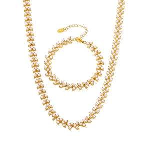 <span class=keywords><strong>Collier</strong></span> <span class=keywords><strong>et</strong></span> <span class=keywords><strong>bracelet</strong></span> Shijia Beizhu en acier inoxydable plaqué or véritable 18 carats pour femmes, ensemble de bijoux transfrontalier - Product Image 1