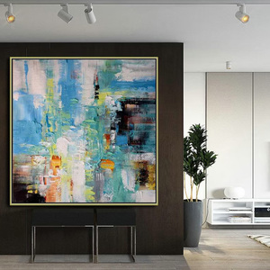 Peinture abstraite moderne contemporaine encadrée en aluminium vert clair et blanc, faite à la main, pour la maison, l'hôtel, le bureau, le salon, art mural suspendu - Product Image 3