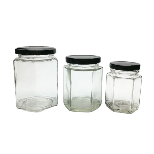 Wholesale Price Clear 6oz/12oz/24oz Hexagon Glass Honey Jam Jar With Metal Screw Lid