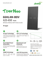 Panneau solaire bifacial double vitrage Jinko JKM625N-66HL4M-BDV 625W N Type TOPCon HOT 3.0 SMBB à haut rendement, module PV commercial