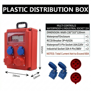 กล่องจ่ายไฟพลาสติกกันน้ำ 3 เฟส 380V พร้อมเต้ารับ 2x10A เต้ารับอุตสาหกรรม 2x32A 4 ขา 63A RCD 3P+N สำหรับใช้งานกลางแจ้ง - Product Image 1