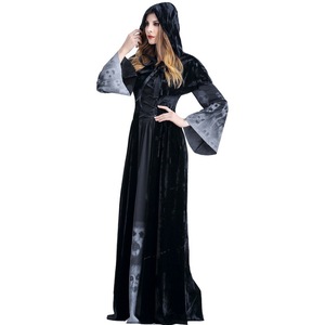 Vestido de Halloween para mujer adulta con capucha y chal, disfraz largo de terciopelo para fiesta y juegos de rol. - Product Image 4