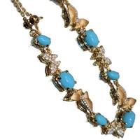 Collier Bowei vintage en cuivre antique, filigrane, papillon, ovale, turquoise, bague, bracelet, clou d'oreille