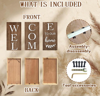 Panneau de bienvenue d'automne pour porte d'entrée, panneau de porche en bois brun de 47 pouces, grand panneau de porte avec message de bienvenue chaleureux, panneau de porche vertical style ferme