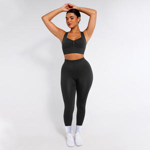 ชุดโยคะ 2 ชิ้น Vractivewholesale แบบรัดรูป บราไร้โครง ยืดหยุ่น น้ำหนักเบา ไร้ตะเข็บ เอวสูง ยืดหยุ่นได้ เหมาะสำหรับออกกำลังกาย - Product Image 1