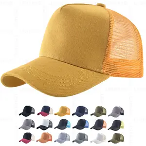 Factory Direct Wide Brim Breathable Beach Mesh Blank Mesh Trucker Hats Custom Logo 5 Panel 100% Cotton Caps With Embroidery