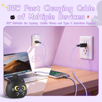 Cable de Carga Rápida Unique Black Cat de 60W, Cable de Datos con Trenzado de Nailon, Correa de Muñeca Tipo-C para Laptop, Cable de Carga Rápida de 60W para Teléfono