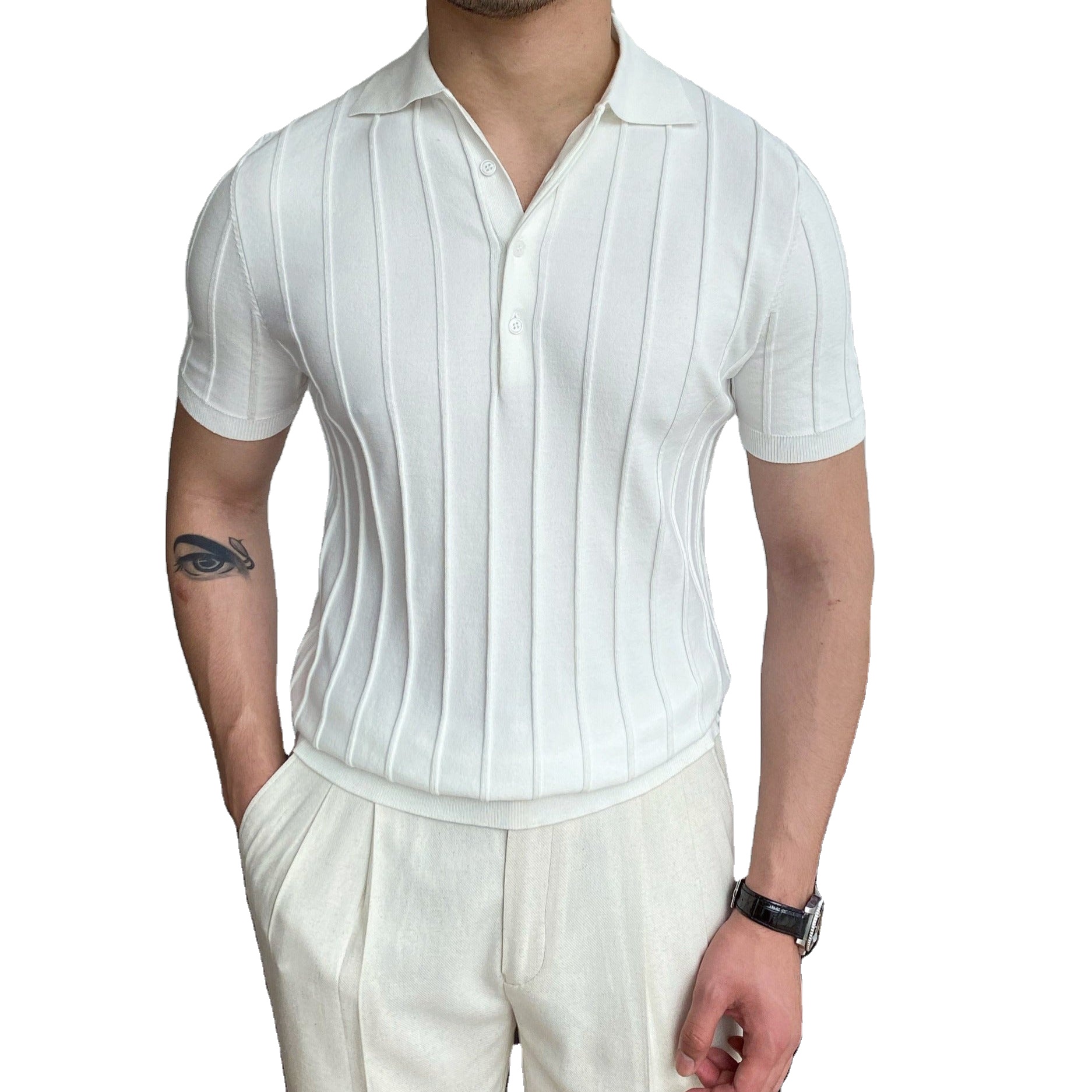 2026 New lb Wholesale Old Money Ribbed Knitted Cotton Vintage Knit Polo Shirt Men Custom Short Sleeve Sweater T Shirt for Men