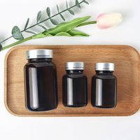 Flacon à pilules en verre ambré vide à large ouverture 100ml 150ml 200ml 250ml avec bouchon à vis Pot à capsule médicale avec bouchon en aluminium